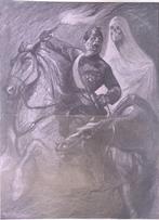 Spotprent met de Dood te paard die man achtervolgt (Lithos), Antiek en Kunst, Kunst | Litho's en Zeefdrukken, Verzenden