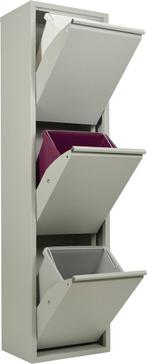 Prullenbak 3 vakken–Afvalem 45Lt-Wit-Grjs-Zwart-33x136x25cm, Ophalen, Nieuw, 30 tot 40 liter, Metaal