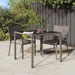 vidaXL Tuintafel 90x90x75 cm gehard glas en poly rattan, Verzenden, Nieuw