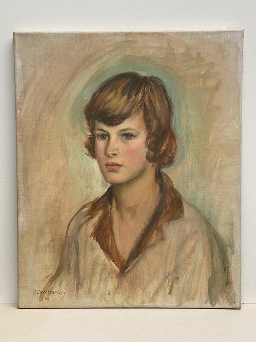 Elise Claudine Arntzenius 1902-1982. - Portret van een jonge, Antiek en Kunst, Kunst | Schilderijen | Klassiek