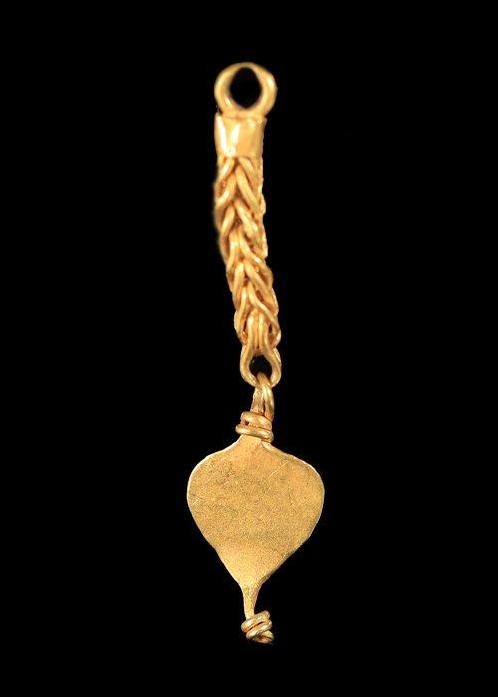 Oud-Romeins Goud Bladvormige hanger met ketting (Zonder, Antiek en Kunst, Antiek | Overige Antiek