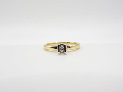 Ring - 14 karaat Geel goud, Witgoud - 0.05ct. tw. Diamant, Sieraden, Tassen en Uiterlijk, Ringen