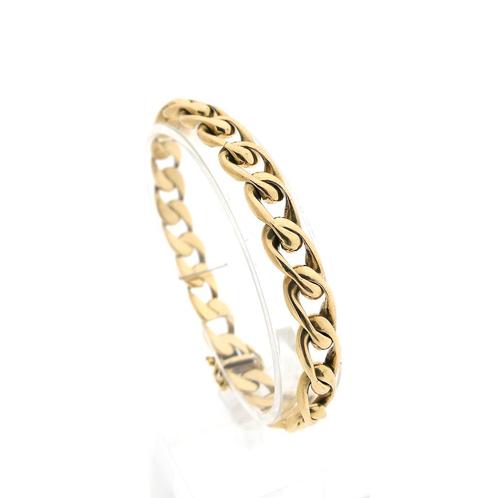 Gouden wijde gourmetschakel armband | 19 cm, Sieraden, Tassen en Uiterlijk, Armbanden, Overige kleuren, Gebruikt, Goud, Ophalen of Verzenden