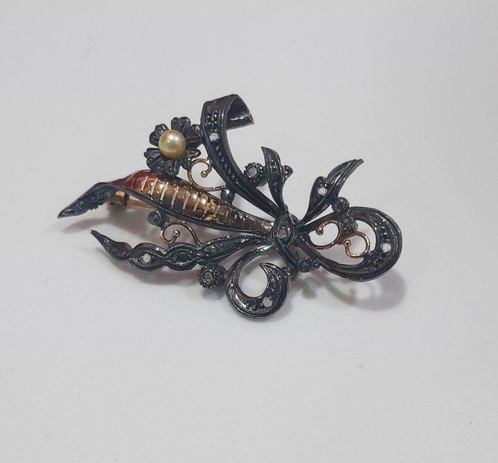 Zonder Minimumprijs - Broche - 19.2 kt. Roségoud, Zilver, Sieraden, Tassen en Uiterlijk, Antieke sieraden