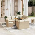 vidaXL 9-delige Loungeset met kussens poly rattan beige, Verzenden, Nieuw, Rotan, Loungeset