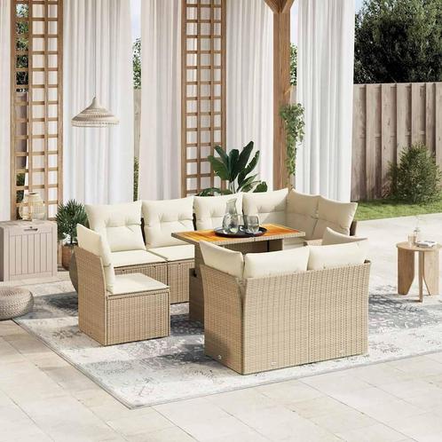 vidaXL 9-delige Loungeset met kussens poly rattan beige, Tuin en Terras, Tuinsets en Loungesets, Loungeset, Nieuw, Rotan, Verzenden
