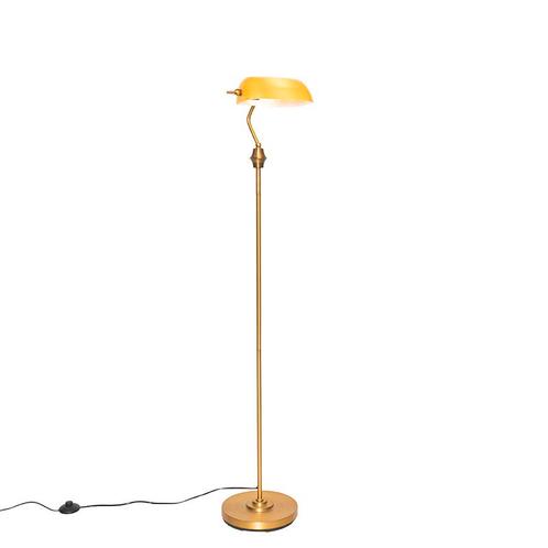 Klassieke notaris vloerlamp brons met amber glas - Banker, Huis en Inrichting, Lampen | Vloerlampen