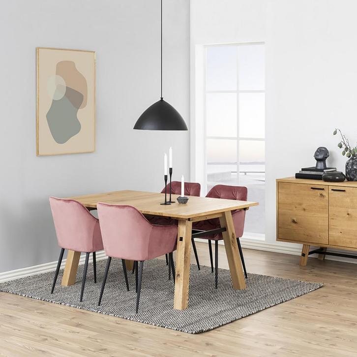 20% korting | Velvet eetkamerstoel zachtroze | Zwarte poten, Huis en Inrichting, Stoelen, Eén, Overige kleuren, Nieuw, Stof, Verzenden