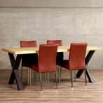 Set van 4 leren eetkamerstoelen - bruin leer, Huis en Inrichting, Stoelen, Ophalen of Verzenden, Nieuw, Leer