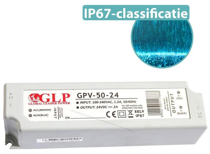 GLP LED voedingsadapter - 24V 48W 2A - IP67 Waterdicht, Audio, Tv en Foto, Opladers, Nieuw, Verzenden
