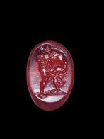 Oud-Grieks Stunning Heracles & Lion Carnelian Stone Intaglio