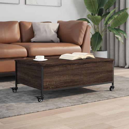 vidaXL Salontafel met wielen 91x55x34 cm bewerkt hout bruin, Huis en Inrichting, Tafels | Salontafels, 50 tot 100 cm, Nieuw, Overige houtsoorten
