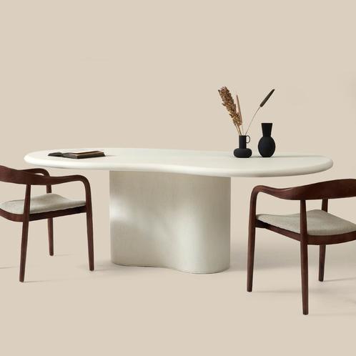 *WOONWINKEL* Organische Eettafel Wit Betonlook 225 Cm, Huis en Inrichting, Tafels | Eettafels, Nieuw, Verzenden