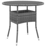 vidaXL Tuintafel Ø80x75 cm gehard glas en poly rattan grijs, Tuin en Terras, Tuintafels, Verzenden, Nieuw