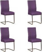 Set van 4 Paarse leren   - poot vierkant rvs - Toledo Leer A, Huis en Inrichting, Stoelen, Nieuw, Vier, Modern, Leer