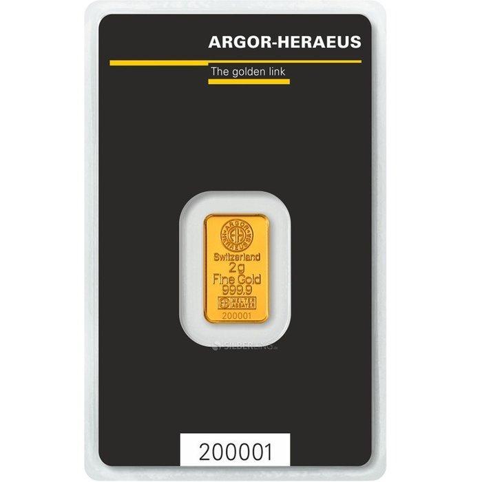 2 gram - Goud - Argor-Heraeus, Switzerland (Zonder, Postzegels en Munten, Edelmetalen en Baren
