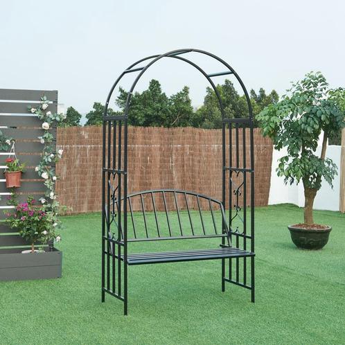 Pergola Barile met bank 205x114x55 cm zwart casa.pro, Tuin en Terras, Tuinwanddecoratie, Verzenden