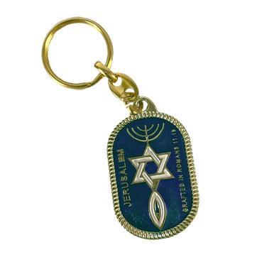 Sleutelhanger van messing met het messiaanse zegel en de..., Verzamelen, Sleutelhangers