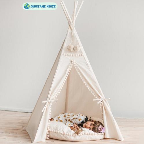 Tipi tent met pompom | Ecru (kindertent) (Speelgoed), Kinderen en Baby's, Speelgoed | Speeltenten, Nieuw, Ophalen of Verzenden