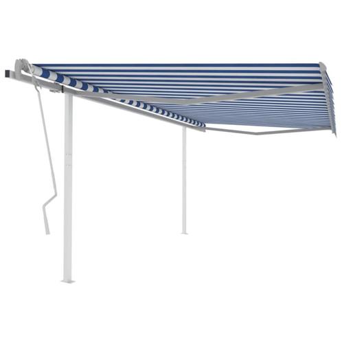 vidaXL Luifel handmatig uittrekbaar met palen 4,5x3 m blauw, Tuin en Terras, Zonneschermen, Nieuw, Verzenden