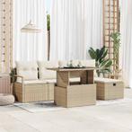 vidaXL Tuin Sofa Set met kussen met opslag 6 pcs Beige Poly, Verzenden, Nieuw, Rotan