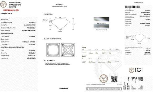 1 pcs Diamant (Natuurlijk) - 1.01 ct - Carré - I - IF -, Sieraden, Tassen en Uiterlijk, Edelstenen