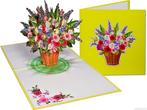 Gemengd boeket bloemen in rieten mand pop-up kaart, Verzenden, Nieuw