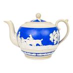 Copeland Spode blue jasperware teapot with fox hunting