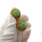 Gouden oorclips met chrysopraas (vintage, oorstekers), Sieraden, Tassen en Uiterlijk, Oorbellen, Gebruikt, Overige kleuren, Ophalen of Verzenden