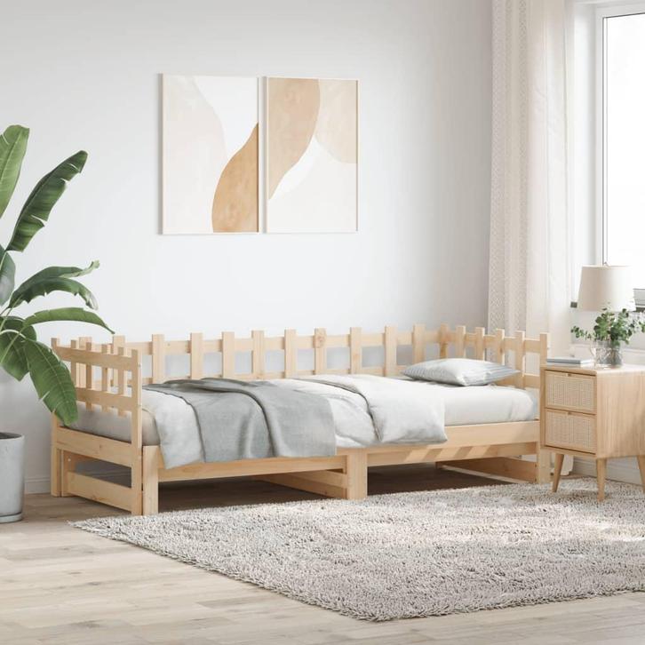 vidaXL Slaapbank uitschuifbaar massief grenenhout 2x(90x200), Huis en Inrichting, Slaapkamer | Bedden, 90 cm, 200 cm, Bruin, Eenpersoons