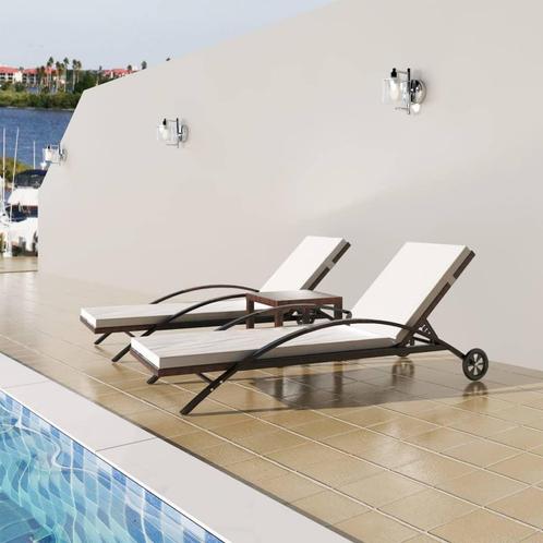 vidaXL Ligbedden met tafel poly rattan bruin, Tuin en Terras, Ligbedden, Nieuw, Verzenden