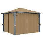 vidaXL Prieel met gordijn 300x300 cm aluminium taupe, Tuin en Terras, Verzenden, Nieuw