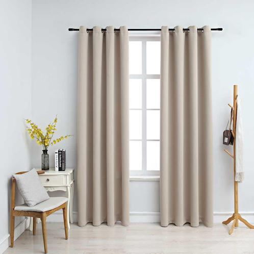 vidaXL Gordijn verduisterend met metalen ringen 2 st 140x225, Huis en Inrichting, Stoffering | Gordijnen en Lamellen, Beige, Nieuw