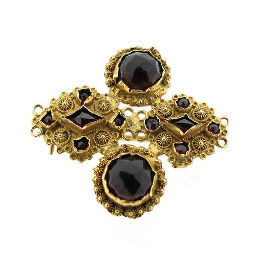 Antiek gouden broche met granaat (vintage) (vintage), Sieraden, Tassen en Uiterlijk, Broches, Overige kleuren, Gebruikt, Met edelsteen