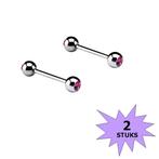 Fako Bijoux® - Barbell Piercing - Kristal - 12mm - Roze - 2, Verzenden, Nieuw