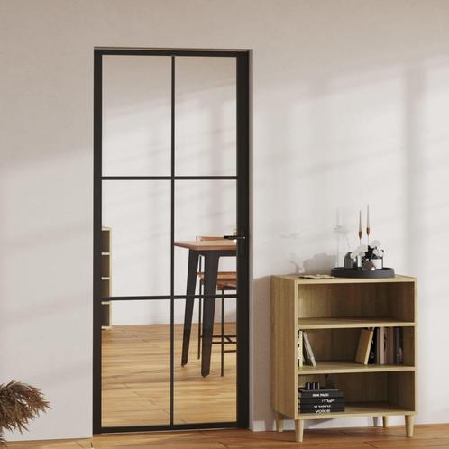 vidaXL Binnendeur 83x201,5 cm ESG-glas en aluminium zwart, Doe-het-zelf en Verbouw, Deuren en Horren, Nieuw, Verzenden