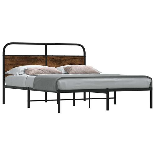 vidaXL Bedframe zonder matras bewerkt hout gerookt eiken, Huis en Inrichting, Slaapkamer | Bedden, 120 cm, 200 cm, Bruin, Twijfelaar