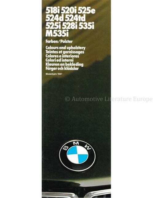 1987 BMW 5 SERIE KLEUREN EN BEKLEDING BROCHURE, Boeken, Auto's | Folders en Tijdschriften, BMW