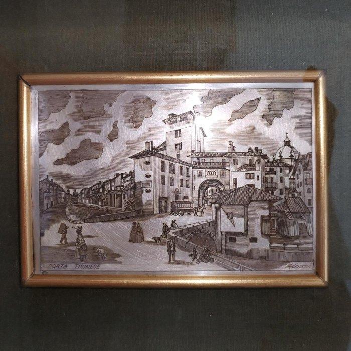 Bloksnijwerk, Vecchia Milano, Porta Ticinese - 25.5 cm -, Antiek en Kunst, Antiek | Goud en Zilver