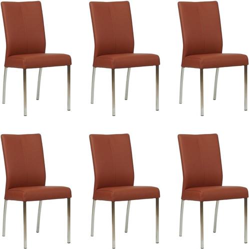 Set van 6 Donkercognac leren moderne eetkamerstoelen - Toled, Huis en Inrichting, Stoelen, Vijf, Zes of meer stoelen, Overige kleuren