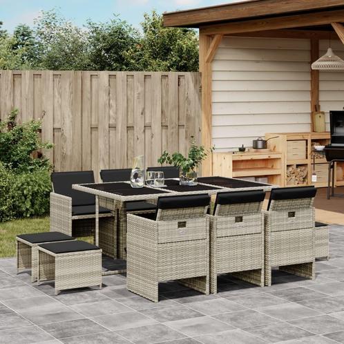 vidaXL 11-delige Tuinset met kussens poly rattan lichtgrijs, Tuin en Terras, Tuinsets en Loungesets, Tuinset, Nieuw, Meer dan 8 zitplaatsen