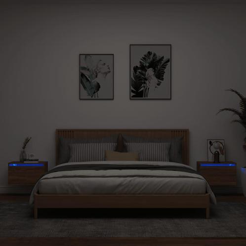 vidaXL Nachtkastjes met LEDs 2 st wandgemonteerd bruin, Huis en Inrichting, Slaapkamer | Nachtkastjes, Nieuw, Minder dan 45 cm