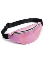 Roze Holografische Heuptas Zijdeglans Fanny Pack 1 Vak Zwart, Nieuw, Overige typen, Ophalen of Verzenden, Overige kleuren