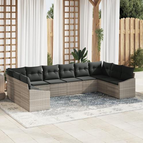 vidaXL 10-delige tuinbankset met kussens in lichtgrijs poly, Tuin en Terras, Tuinsets en Loungesets, Nieuw, Rotan, Verzenden