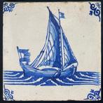 Tegel - Antieke Delfts blauwe tegels met grote schepen en, Antiek en Kunst