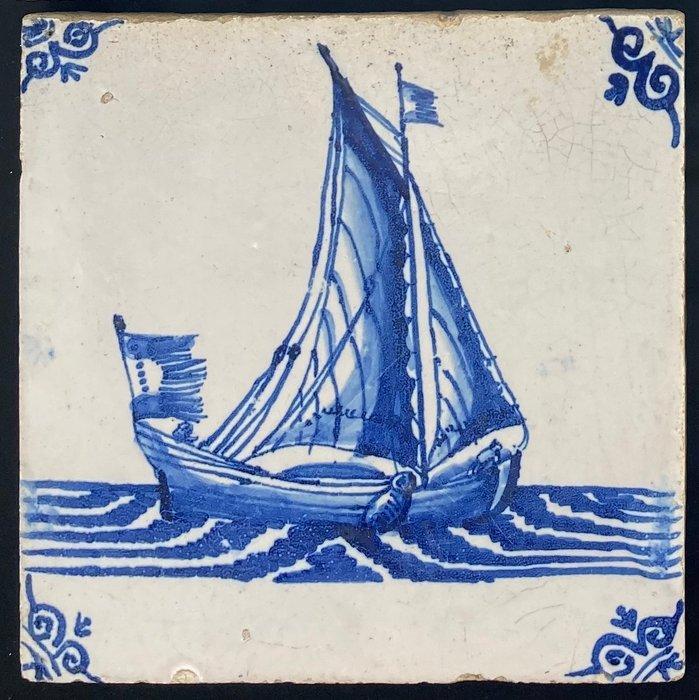 Tegel - Antieke Delfts blauwe tegels met grote schepen en, Antiek en Kunst, Antiek | Glas en Kristal