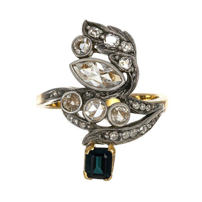 Ring - 18 karaat Geel goud, Zilver - 1.95ct. tw. Saffier -, Sieraden, Tassen en Uiterlijk, Ringen