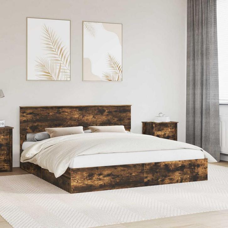 vidaXL Opslag bed met lade Gerookt eiken 180 x 200 cm, Huis en Inrichting, Slaapkamer | Bedden, Bruin, Nieuw, Hout, Verzenden