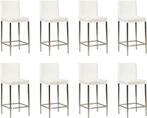 Set van 8 Witte leren moderne barkrukken - poot vierkant rvs, Overige kleuren, Nieuw, Leer, Ophalen of Verzenden
