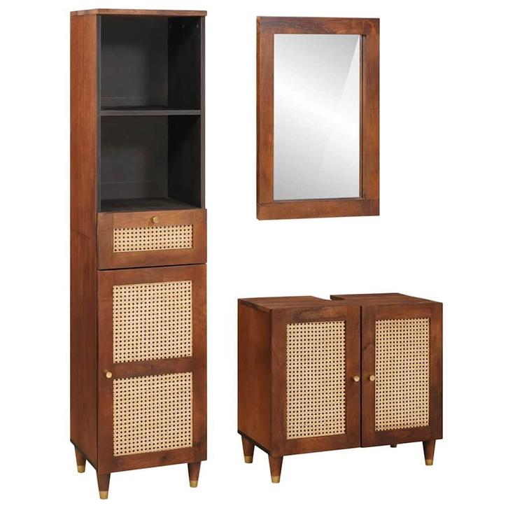 vidaXL Badkamermeubels 3 pcs 38 x 33 x 160 cm Massief Mango, Huis en Inrichting, Badkamer | Badkamermeubels, Nieuw, Verzenden